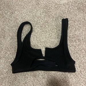 Frankie's Bikinis Black Ribbed Scoop-Front Bikini Top